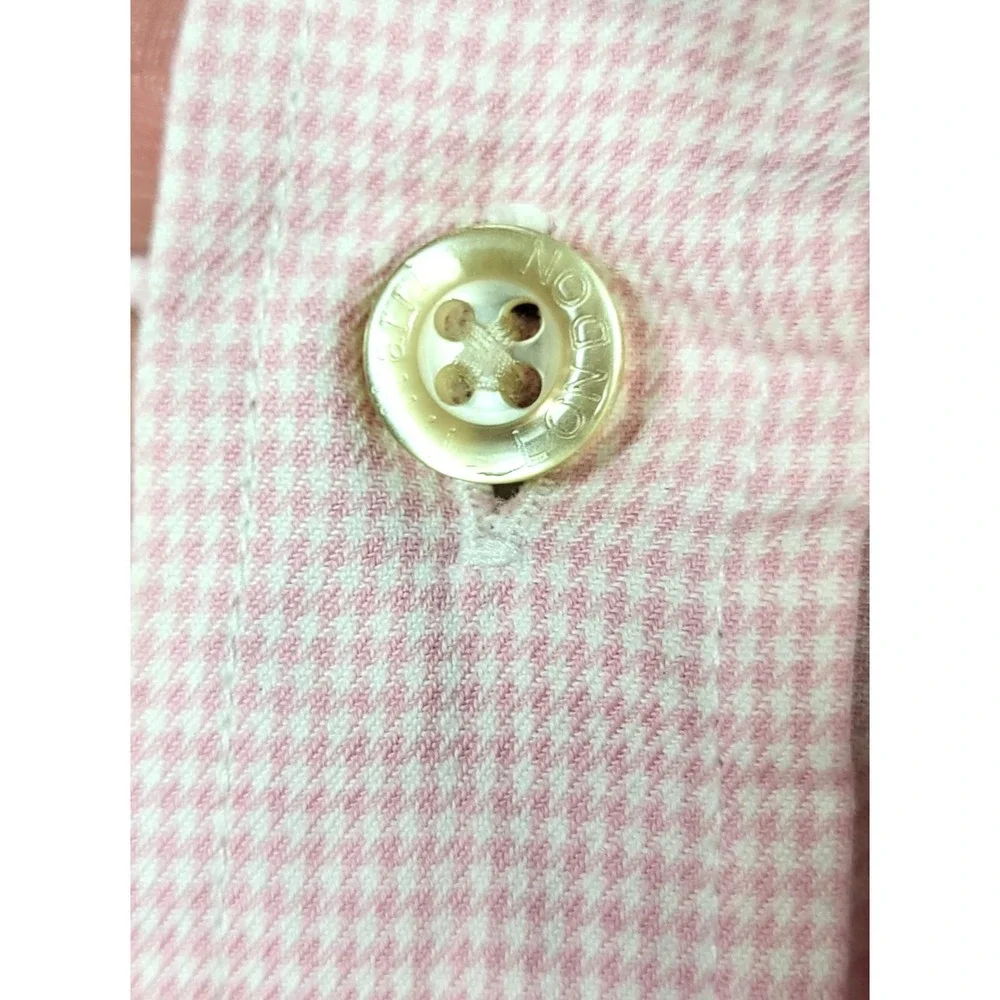 T. Harris London Pink White Herringbone Button‎ Down Shirt Pocket Size Large